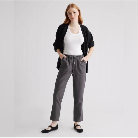 Quince Pants - QUINCE Charcoal Cotton Linen Twill Straight Leg Pants NWT Size Medium